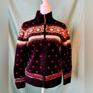 Hand knitted Ralph Lauren ladies lambs wool zip front sweater